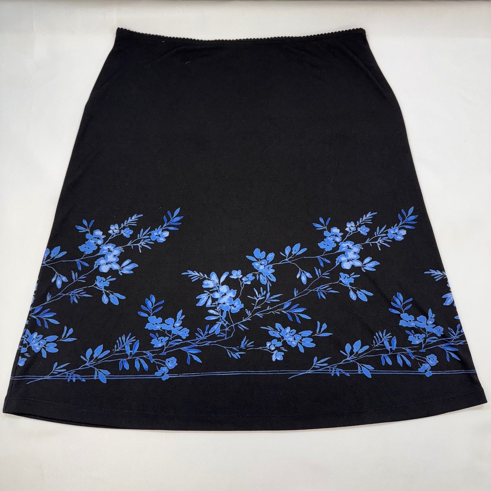 Express Skirt Womens Large Black Blue Floral Vine Print Y2K Whimsygoth